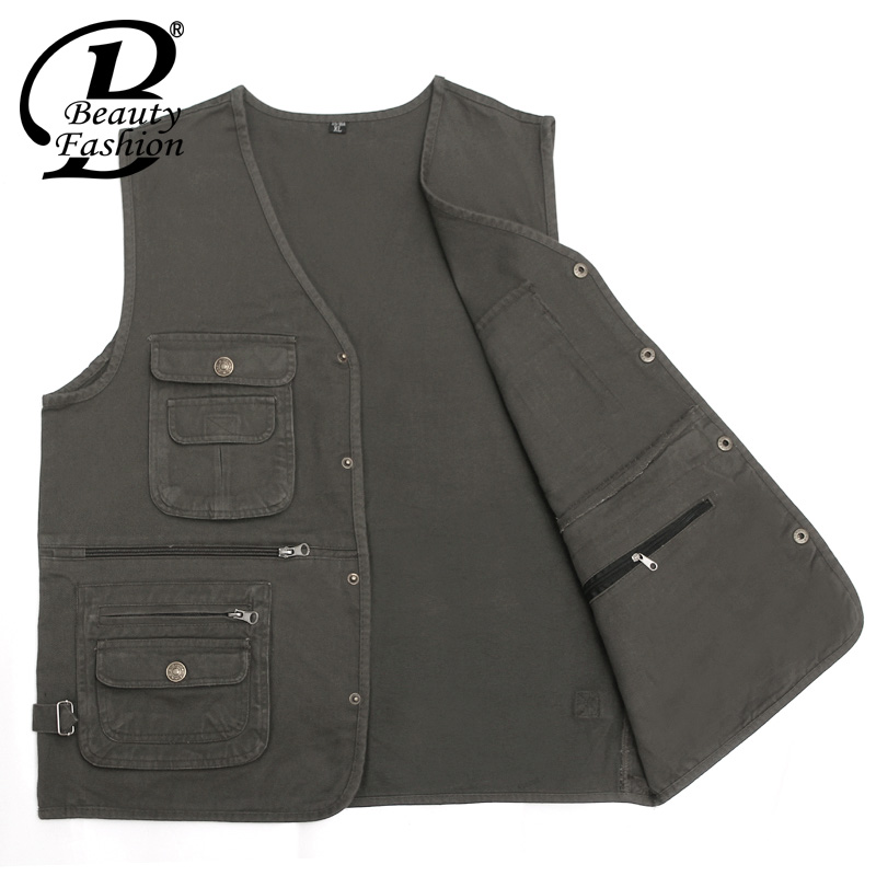Fall-Free shipping Hot 2016 men's plus size jacket denim vest and outdoor casual multi-pocket Journalist and Photographer Waistcoat