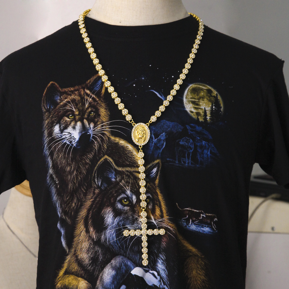 2017 New Fashion Hip Hop Gold Plated Full Cz Iced Out Jesus Face Cross Pieces 79cm Long Rosary Necklace for Men and Women Jewelry
2017 New Fashion Hip Hop Gold Plated Full Cz Iced Out Jesus Face Cross Pieces 79cm Long Rosary Necklace for Men and Women Jewelry