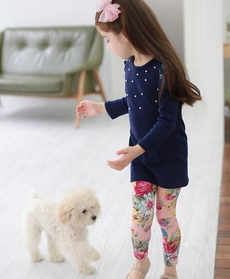 New fashion Girls clothes Baby Girl Clothing Set Children Flower Suit 2PCS Kids Twinset Top T Shirt +Plaid Pants Leggings Fall suit