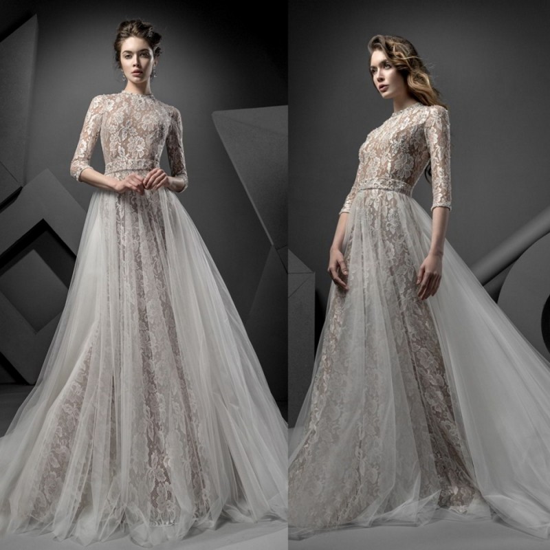 Ersa Atelier Vintage Wedding Dresses With Free Wedding Veils Full Lace Applique Beads Elegant Plus Size Wedding Gown One Layer Bridal Veil