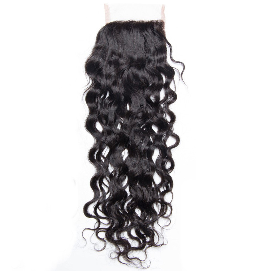 Peruvian Malaysian Indian Brazilian Virgin Hair 3 Bundles with Lace Closure Natural Wave Wet and Wavy Water Wave Curly Mink Human Hair Weave