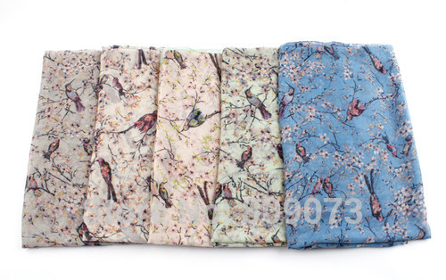 2015 New Fashion Scarf Flower Bird Tree Branch Print Scarves For Women Spring Autumn Shawls and Scarves 4 Colors