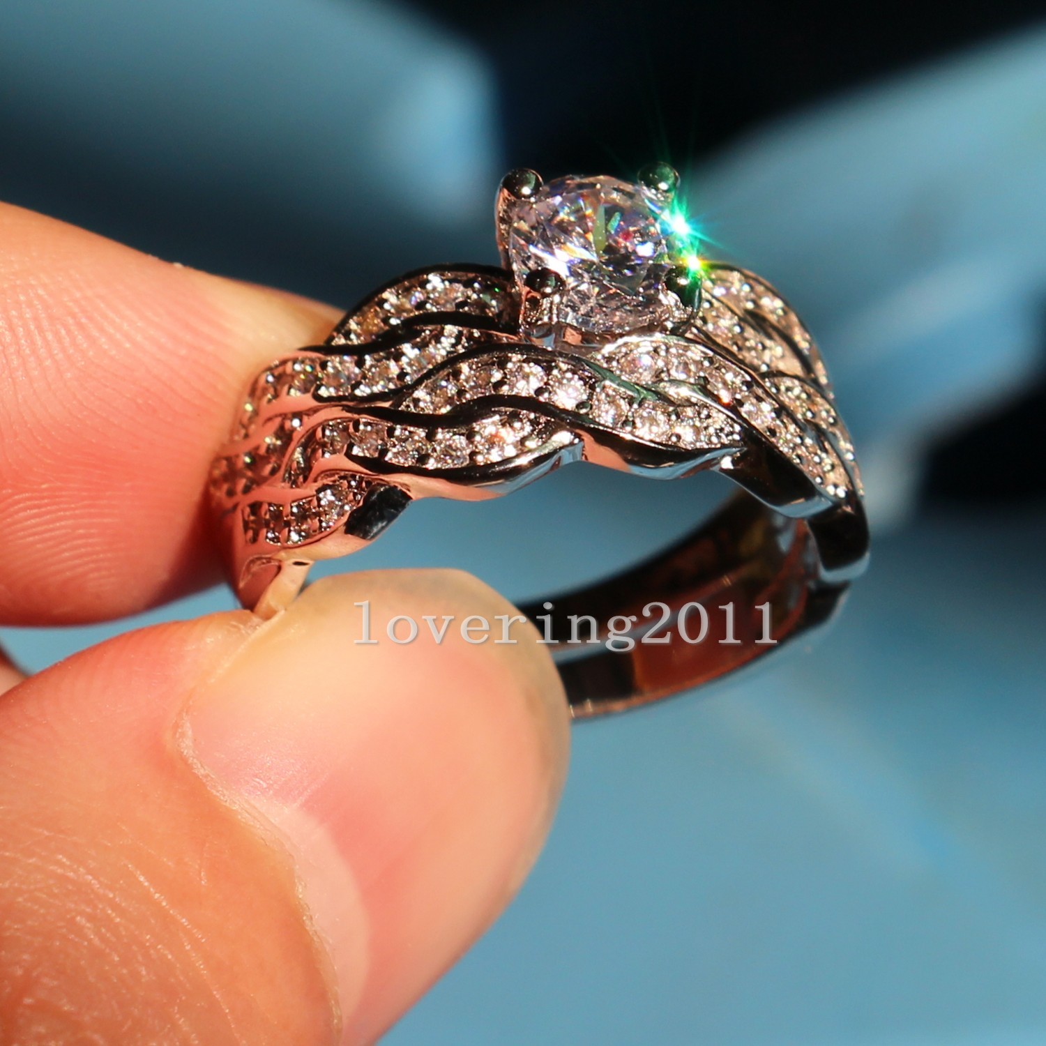 Round Cut CZ Engagement Ring Set: 10kt White Gold Filled, Simulated Dia, Free Shipping, Size 6-10