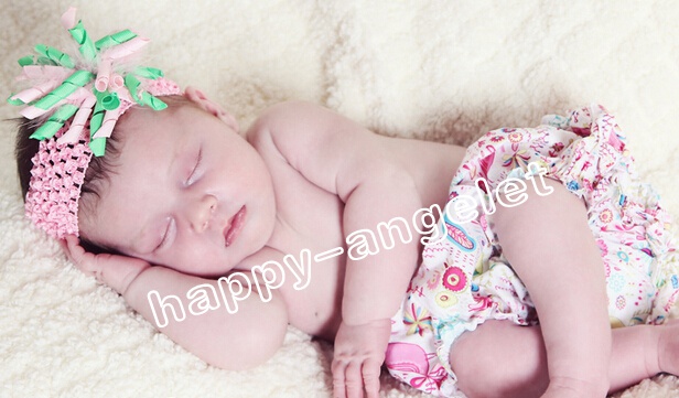 baby flower hair bows 300pcs waffle Crochet headband curly ribbon korker satin hair clip hairband corker Head wraps flowers PD011