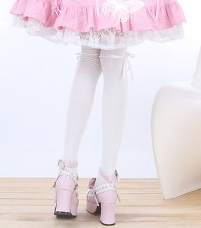 1Pair Fashion Women Autumn Over The Knee Ribbon Straps Socks Feitong