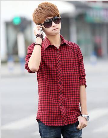 Wholesale-Promotion new Fashion Double pocket plaid short-sleeved shirts men casual slim fit shirts for men checked shirt,M-XXL