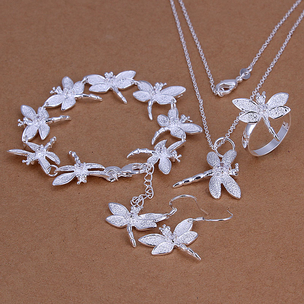 High grade 925 sterling silver Insets Dragonfly Set jewelry sets DFMSS328 Factory direct sale 925 silver necklace bracelet earring ring