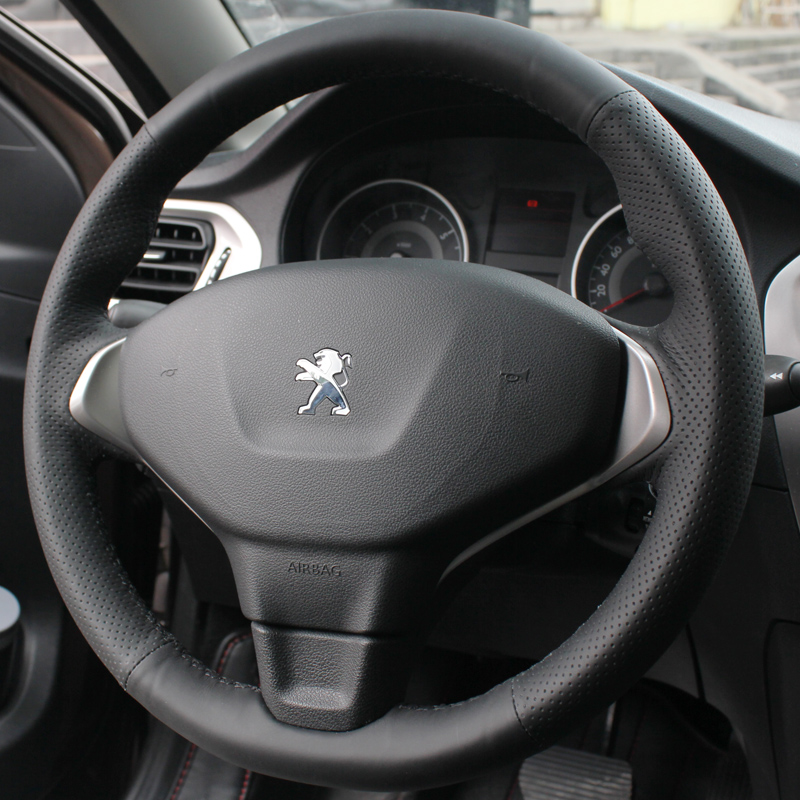 Steering wheel covers Case for PEUGEOT 301 Genuine leather DIY Car styling Wheel cover Hand sewing leather car covers