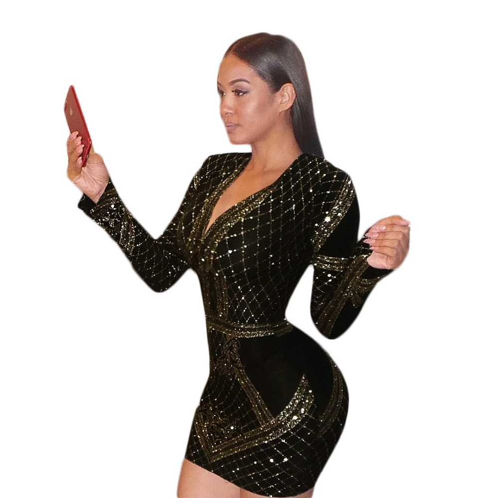 VAZN 2018 High Quality Slim Temperate Fashion Bandage Dress Full Sleeve Mini Dress V-Neck Sexy Bodycon Dress CM120 q1118