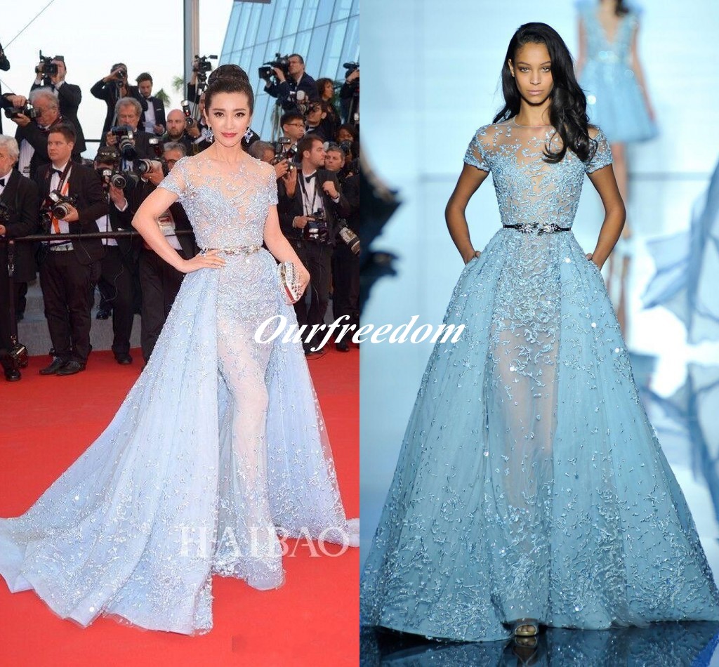 2019 Light Sky Blue Sexy Zuhair Murad Overskirts Evening Dresses Sheer Neck Jewel Applique Beads Lace Poet Short Sleeves Celebrity Gowns, Gray
2019 Light Sky Blue Sexy Zuhair Murad Overskirts Evening Dresses Sheer Neck Jewel Applique Beads Lace Poet Short Sleeves Celebrity Gowns, Gray