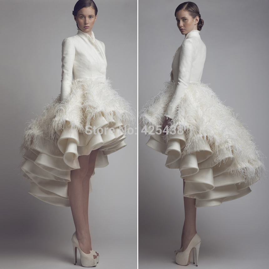 2020 Vestidos Ashi Studio Long Sleeve Tired Bottom Short Front and Long Back Ostrich Feather Dresses