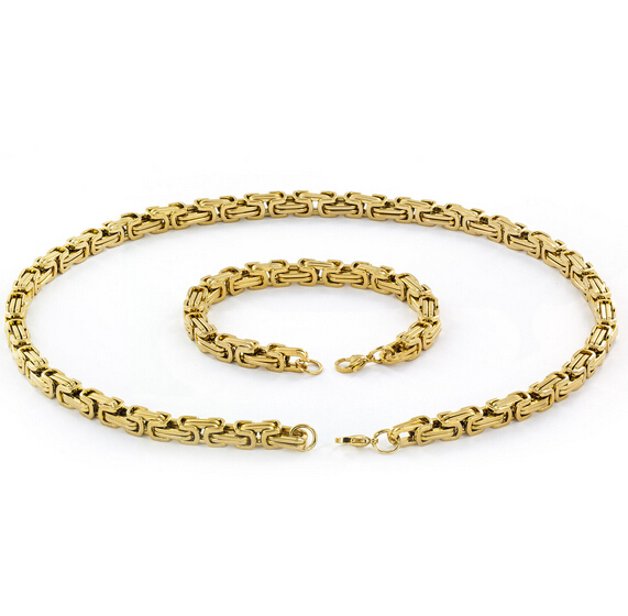 Jewlery Set 8.5mm wide Square byzantine chain necklace & bracelet 316L Stainless Steel for Husband / Father jewelry set