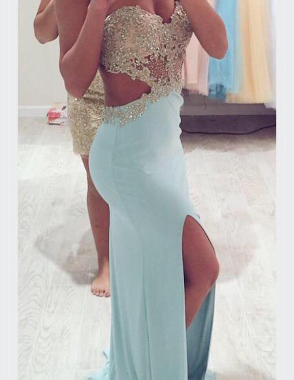 Prom Dresses with Slit Side Cut Out Sweetheart Sexy Party Dresses Beaded Appliques Backless Dresses Party Evening Gowns