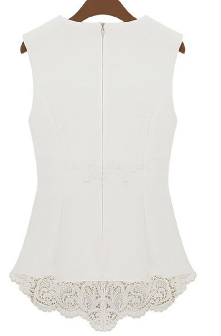 2014 Popular Style Women's Sleeveless Crew Collar Lace Peplum Blouse Top Vest Shirts For Women's Clothing