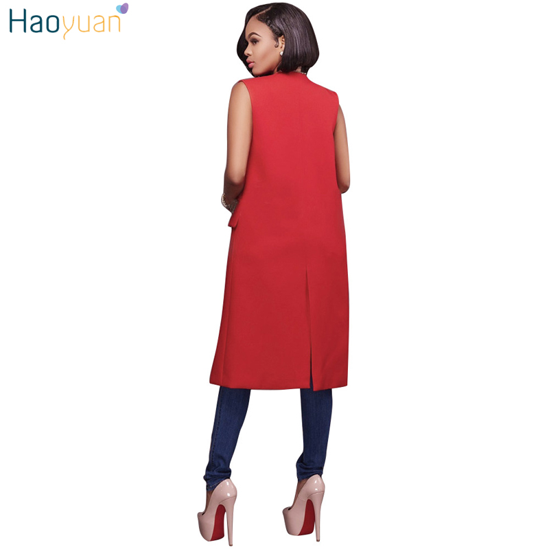HAOYUAN Fashion ladies sleeveless long vest with pockets 2017 autumn winter jacket coat colete feminino women cardigan vests q1110