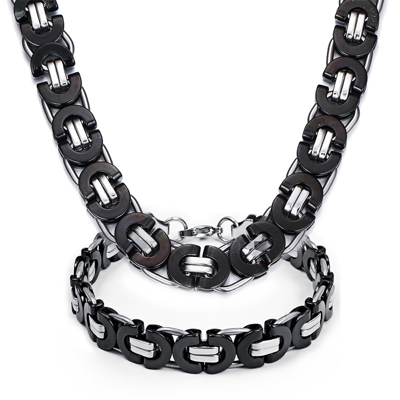 Newest Women Men 8mm/11mm Wide Silver Black Stainless Steel Fashion Flat Byzantine Link Chain Necklace Bracelet one Jewelry Set
Newest Women Men 8mm/11mm Wide Silver Black Stainless Steel Fashion Flat Byzantine Link Chain Necklace Bracelet one Jewelry Set