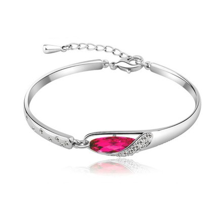 Luxurious Blue Diamond Bangle Bracelet 925 Sterling Silver Glass shoes Bracelet High Quality Alloy + Rhinestone Crystal Glass