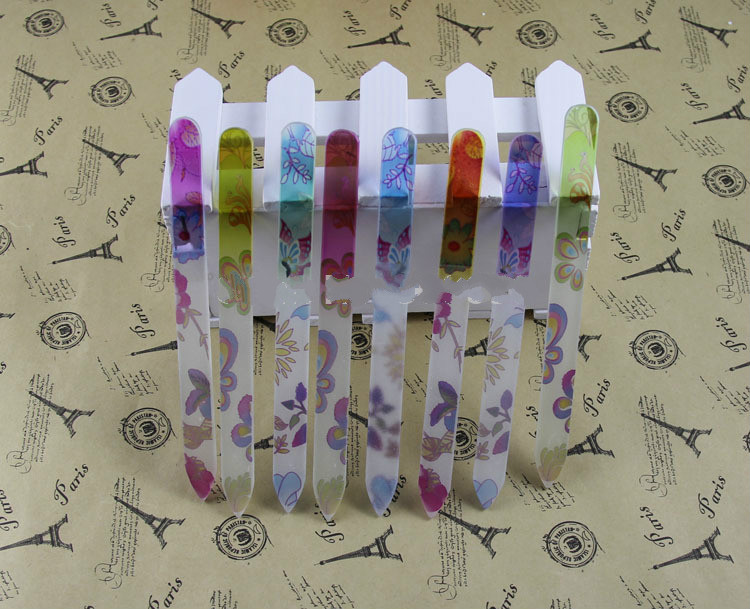 WHOLESALE 20PCS PRINTING FLOWER GLASS NAIL FILES CRYSTAL NAIL BUFFER NAIL CARE 5.5" /14CM-FREE SHIPPING