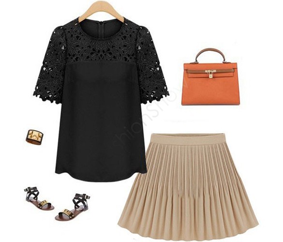 3 Colors 2015 Women Lace Sleeve Chiffion Blouses Gorgeous Shirts Short Sleeve Hollow Crochet Tops B26