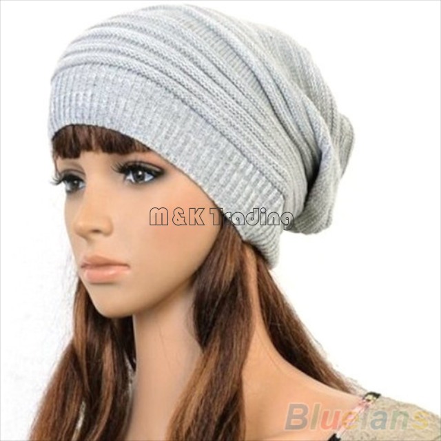 Trendy Warm Soft Stretch Cable Knit Slouchy Beanie Skull Caps Oversize Women Men Knitting Hats 4 Colors