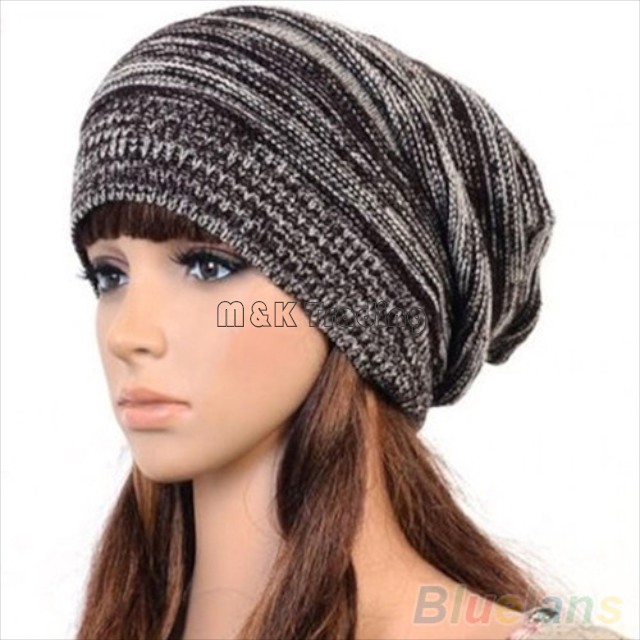 Trendy Warm Soft Stretch Cable Knit Slouchy Beanie Skull Caps Oversize Women Men Knitting Hats 4 Colors