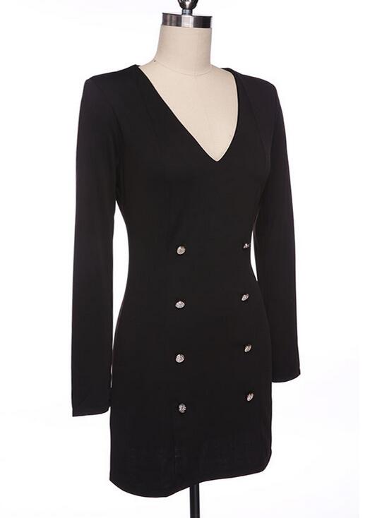 Dress Europe US hot style pencil skirt personality fashion long-sleeved dress buttons putting new double-breasted coat v-neck