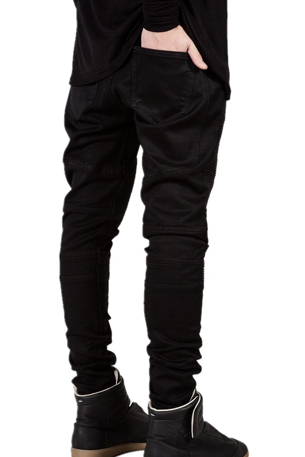 Mens Streetwear Skinny Biker Jeans Motorcycle Jogger Male Hip Hop Skateboard Trousers Slim Fit Stretch Pintunck Denim Pants Pencil Pants