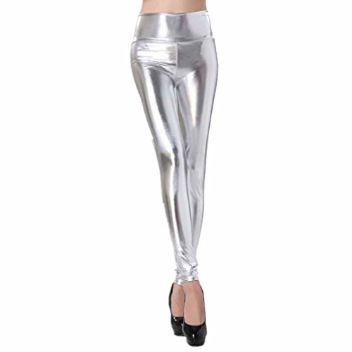 Women Fashion Faux Leather Leggings High Waist Metallic Wet Look Shinning Jeggings Female Night out Clubwear Party Multicolor High Rise Pant