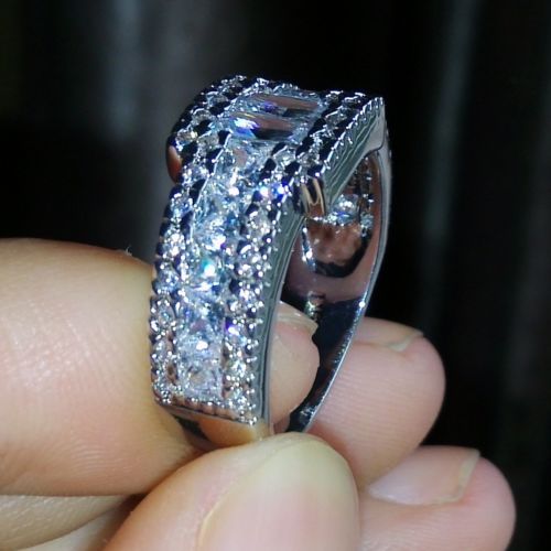 size 8/9/10/11 Luxury Princess cut 10KT white gold filled white topaz Gem simulated diamond women men Wedding Ring gift with box