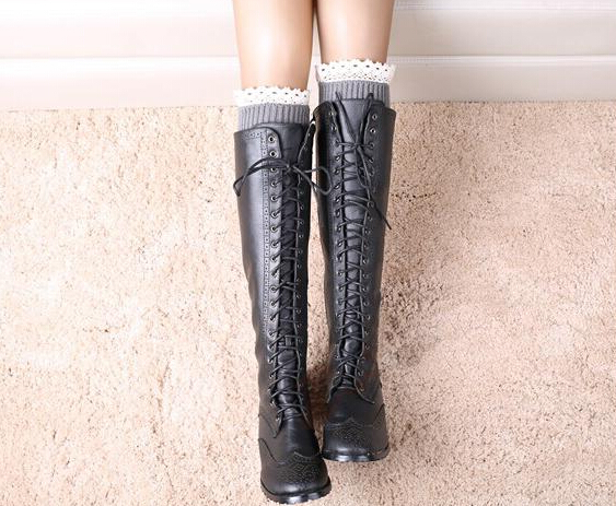 Women Girl Leg Warmers Hosiery Stockings Crochet Knit button white Lace trim Boots socks Cuff Leggings Tight 9colors