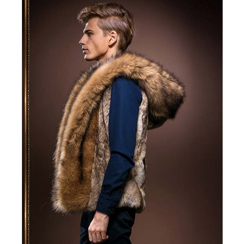 Fall-2016 Fashion Winter Men Fur Vest New Hoodie Thick Fur Hooded Men Waistcoats Sleeveless Coat Outerwear Male Clothing Coats Y279