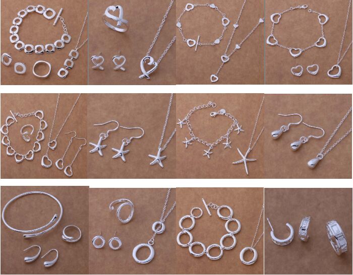 Free Shipping with tracking number New Fashion women's charming jewelry 925 silver 12 mix jewelry set 1454