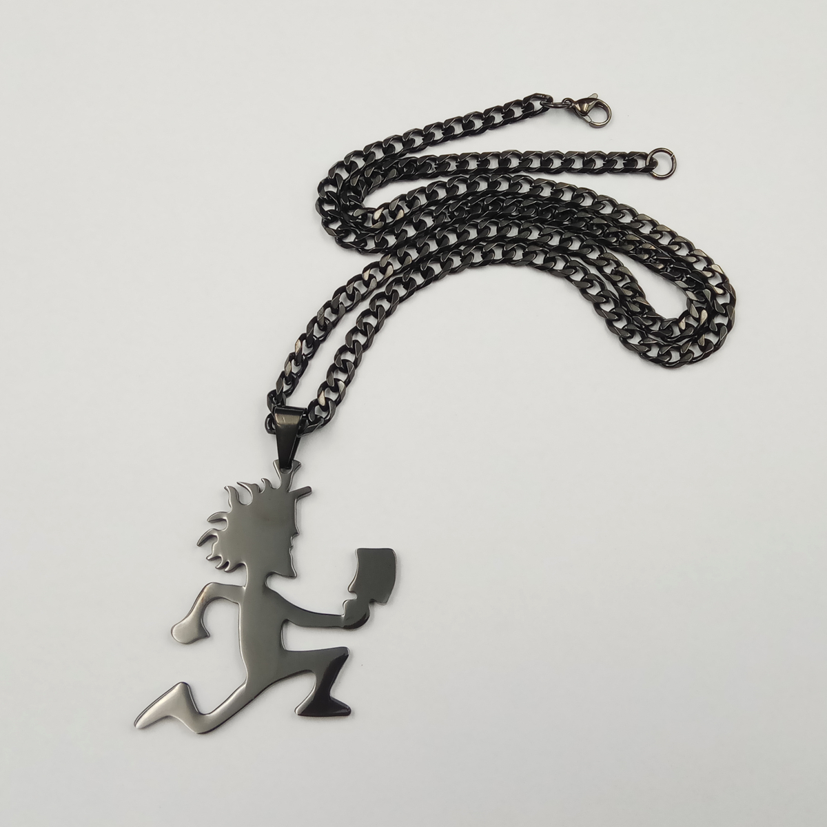 Plated black ICP Jewelry Punk Stainless Steel large 2'' Hatchetman Juggalette Pendant with 5mm 24inches Cuban Chain Necklace