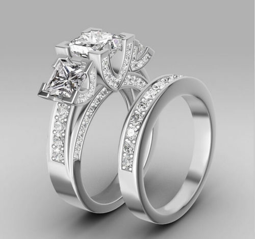 Vintage Princess Cut Sterg Sier Filled Three Stones White Sapphire Ring for Wedding & Engagement