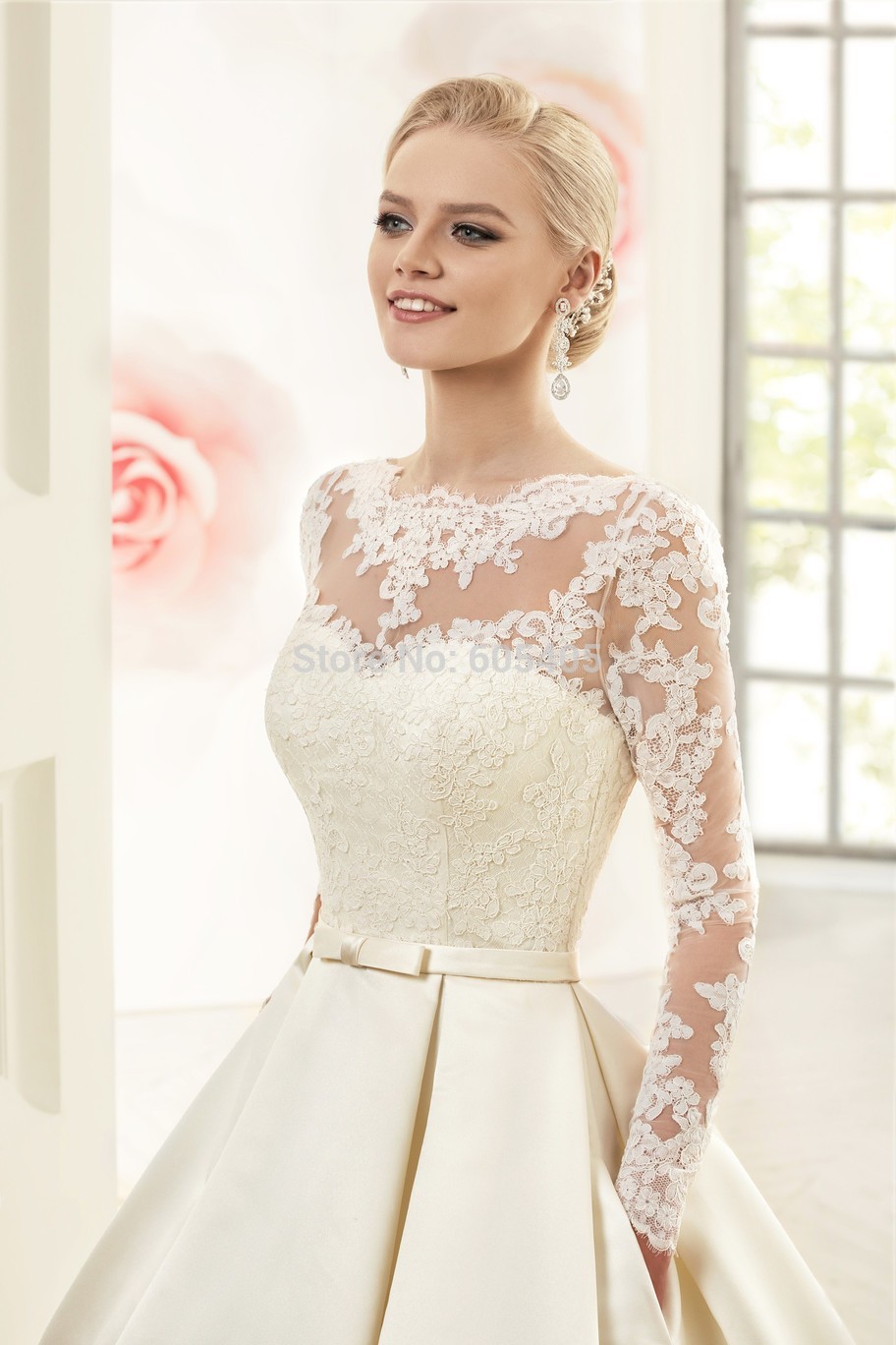 2020 Elegant Simple Long Sleeve Wedding Dresses with Lace High Neck Backless Bridal Gowns Vestido De Noiva Princesa