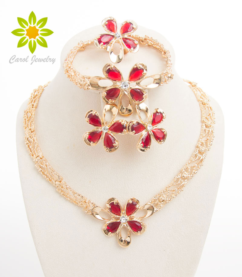 New Fashion Women Gold Plated Jewelry set Costume Red Austrian Crystal Necklace Earring Bracelet Ring Wedding Accessories African Beads
New Fashion Women Gold Plated Jewelry set Costume Red Austrian Crystal Necklace Earring Bracelet Ring Wedding Accessories African Beads