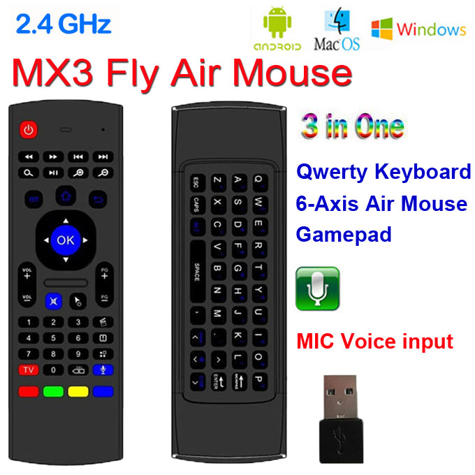 

X8 2.4Ghz Wireless Keyboard MX3 Remote Control with 6 Axis Mic Voice 3D IR Learning Mode Fly Air Mouse Backlight for Android Smart TV Box