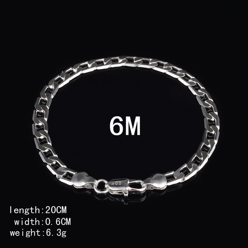 Free shipping trendy fashion high quality 925 silver Men's 6MM flat one Interval one Classic Bracelet jewelry holiday gift 1527