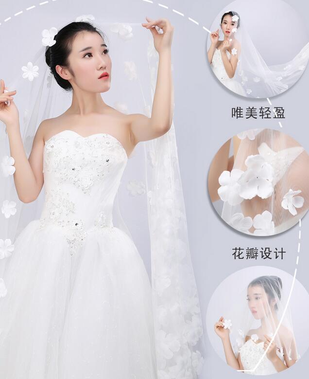 Bridal Veils Long Veils Soft Tulle Three Meters Long Veil with Lace Cathedral Veils White Ivory Veils HT73