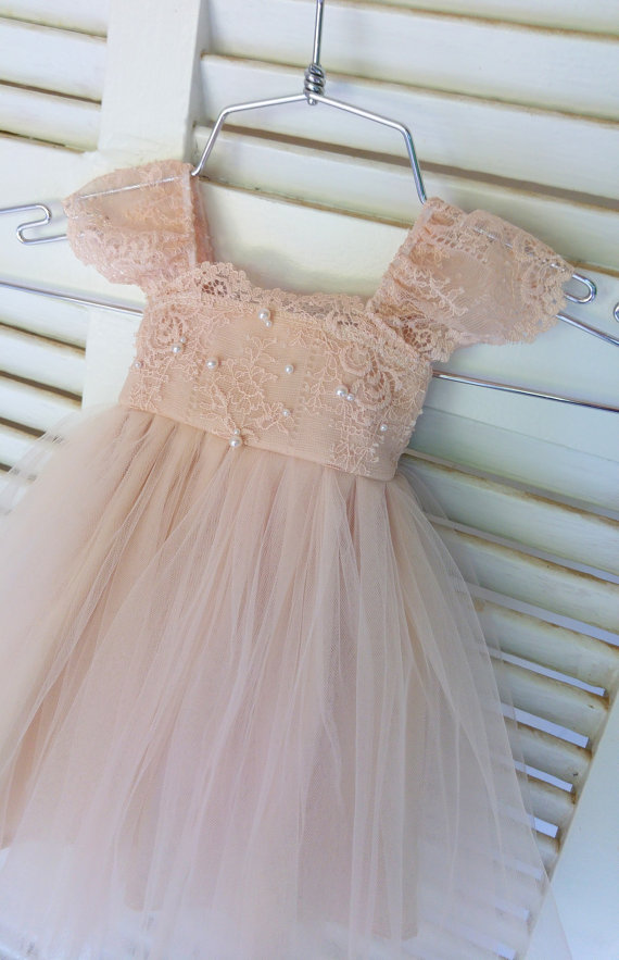 RUE DEL SOL blush flower girl dress French lace and silk tulle dress for baby girl blush princess dress blush tutu