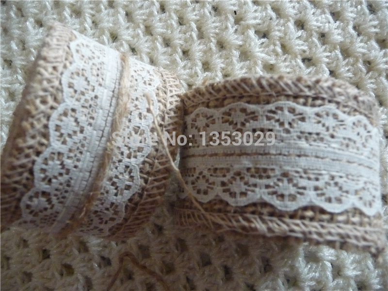 Wholesale 2meter Roll Jute Burlap Hessian Ribbon With Lace Rustic