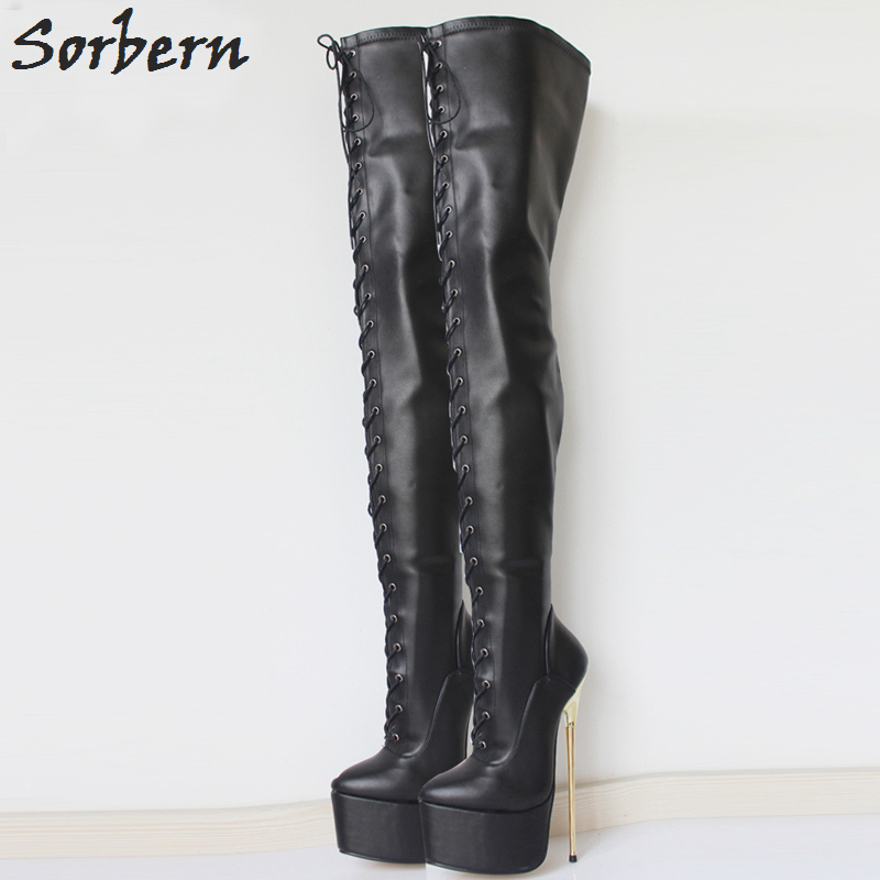 Sorbern Mette Black Crotch High Boots 2017 New Women 22CM Ultra High Heel Lace-Up Platform Gold Metal Stiletto Heels Pointed Toe Over Knee, Black matte
Sorbern Mette Black Crotch High Boots 2017 New Women 22CM Ultra High Heel Lace-Up Platform Gold Metal Stiletto Heels Pointed Toe Over Knee, Black matte