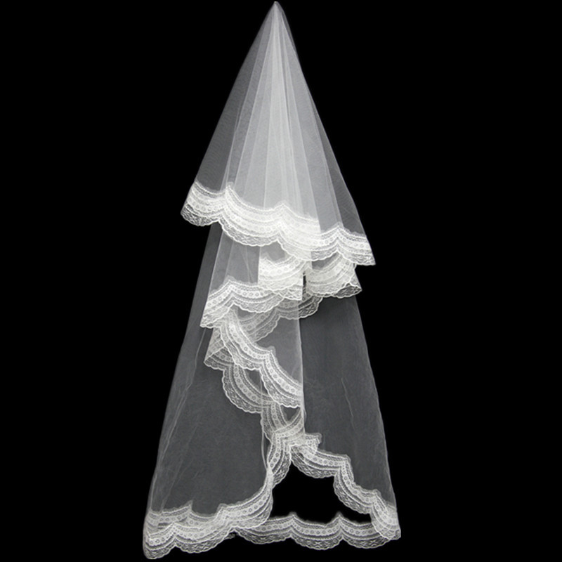 2021 Hot selling Wedding Veils Two Layers Appliques Lace Edge Gorgeous Elbow Length Cheap Bridal Veil