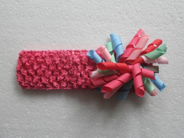 Crochet headbands with korker bows Hair hoop curly ribbon bows korkers Children's headband Head wraps hair band PD011