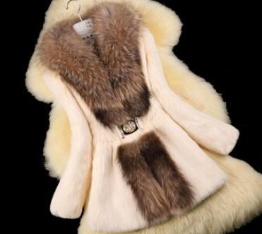 Autumn Ladies&#039; Natural Rabbit Fur Coat Jacket Raccoon Fur Collar Winter Women Fur Trench Outerwear Coats Plus Size от DHgate WW