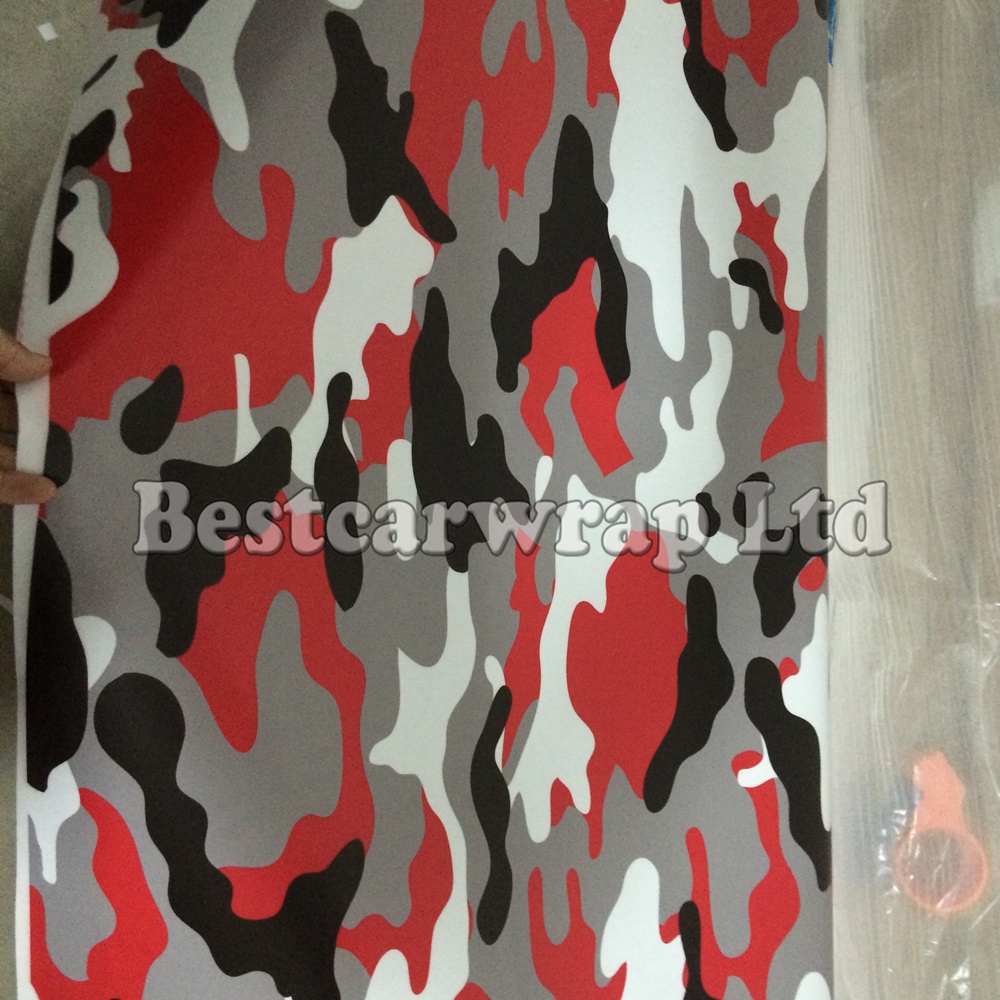 Red white black Camouflage Sticker Wrap With Air Release Tiger Arctic Camo Film For Car Wrap Graphics Design 1.52 x 10m/20m /30m/Roll