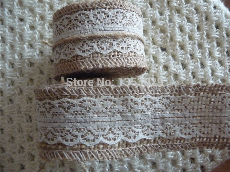 Wholesale 2meter Roll Jute Burlap Hessian Ribbon With Lace Rustic
