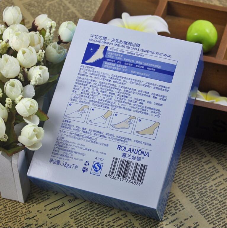 Rolanjona Feet treatment Mask Milk Bamboo Vinegar Baby Foot Peeling Exfoliating Mask Remove Dead Skin Cuticles Heel Pedicure Socks