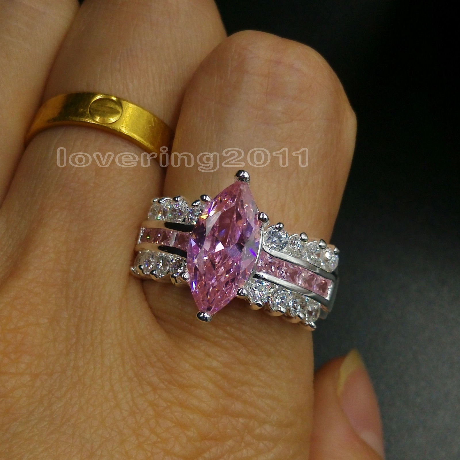 Sz 5/6/7/8/9/10 Engagement luxury Jewellery pink sapphire 925 sterling silver filled Wedding Diamonique simulated Diamond Women Ring gift