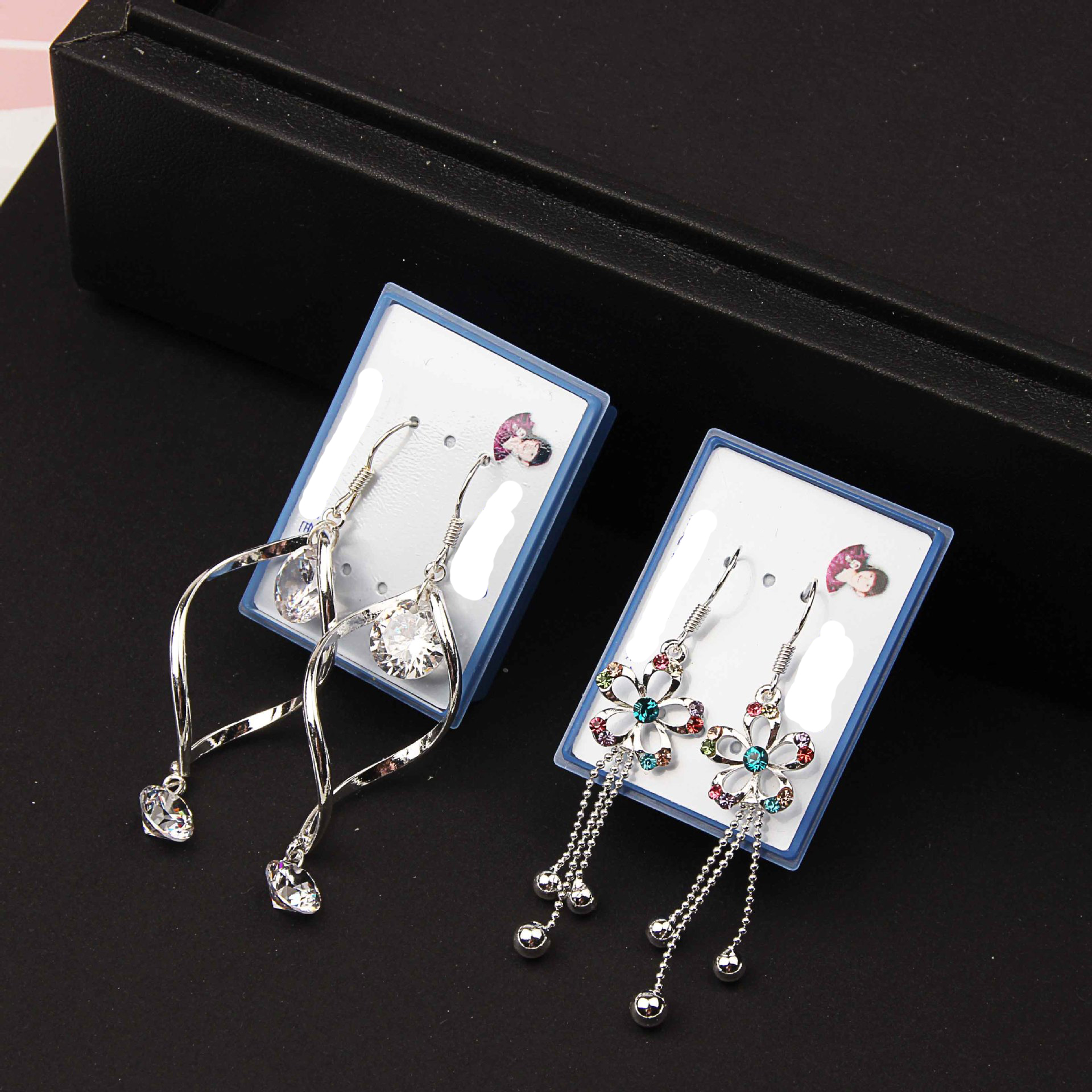 Anti allergy crystal Tassels Earrings Flower Butterfly Peacock love heart Hanging long Earrings box packed mixed 20 style 20Pairs/lot